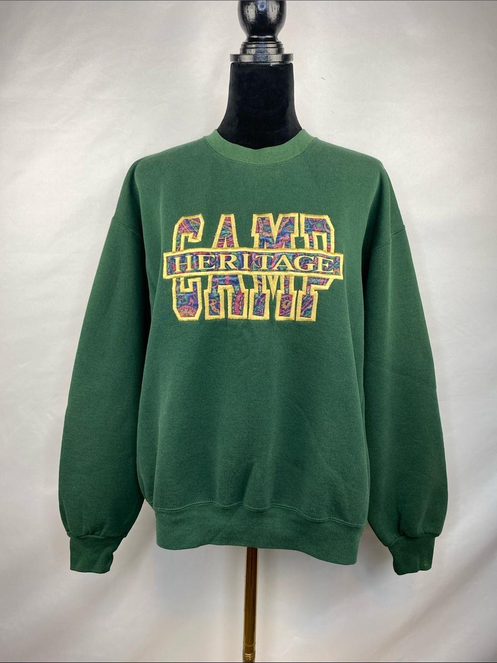Vintage GENUS Camp Heritage Forest Green Embroidered Sweatshirt Size Large